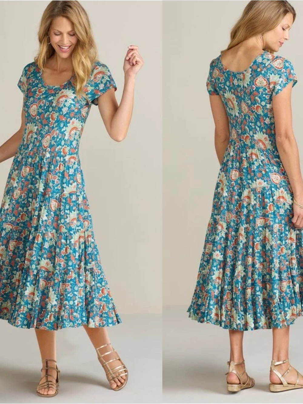 Soft Surroundings Blue Paisley Boho Kara Tiered Maxi Dress Size XL